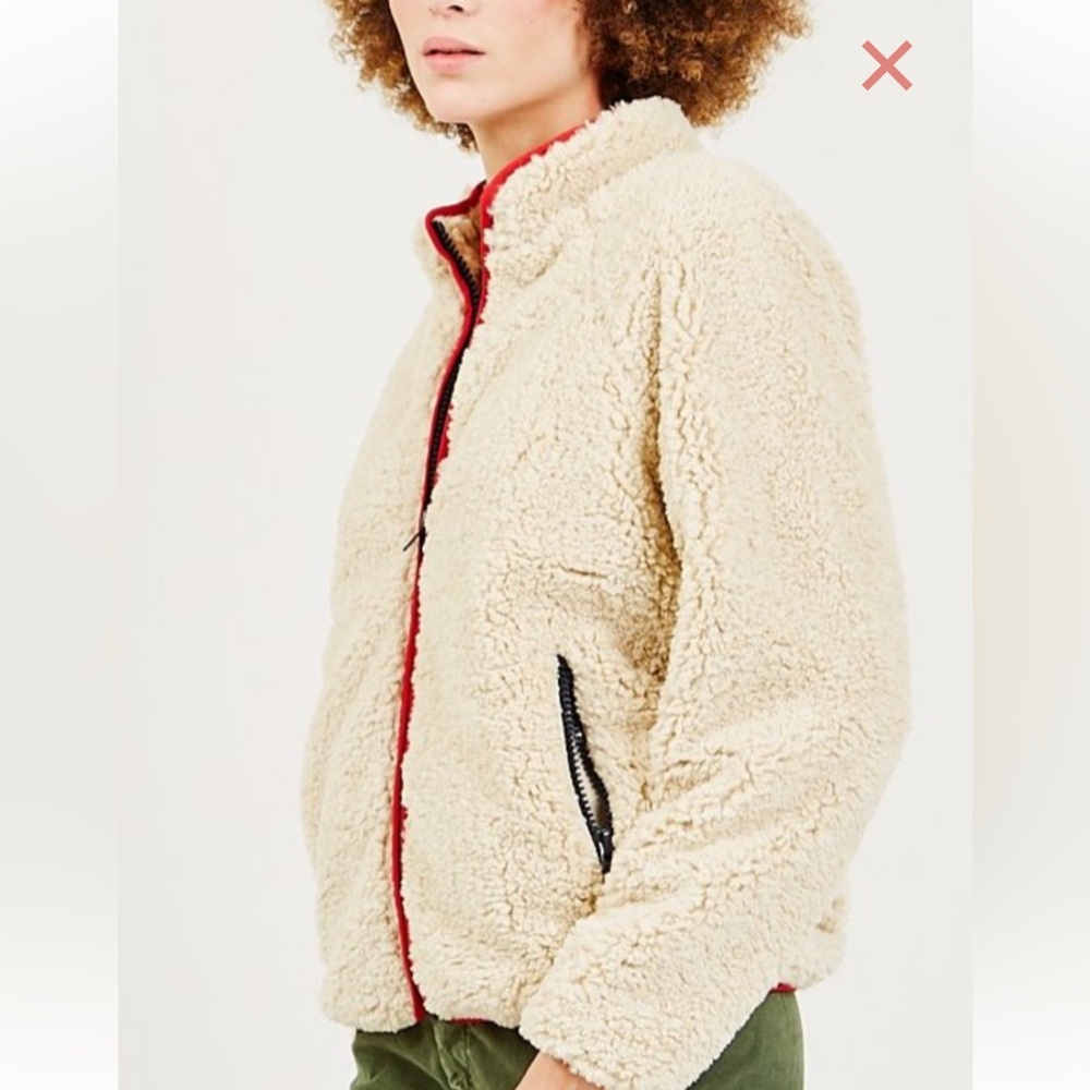 MOTHER The Funnel Neck Zip Jacket Teddy Sherpa Teatime Traveler Fall Medium NWOT